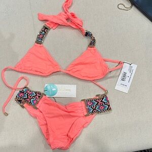 Beach Bunny Coral Bikini with Multicolor Accents